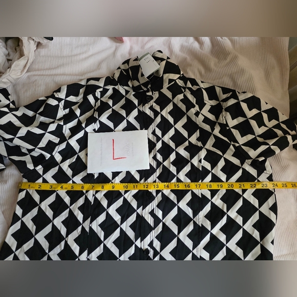 H&M Tie-belt shirt dress black & white Patternwd sz L bnwt - Picture 9 of 16